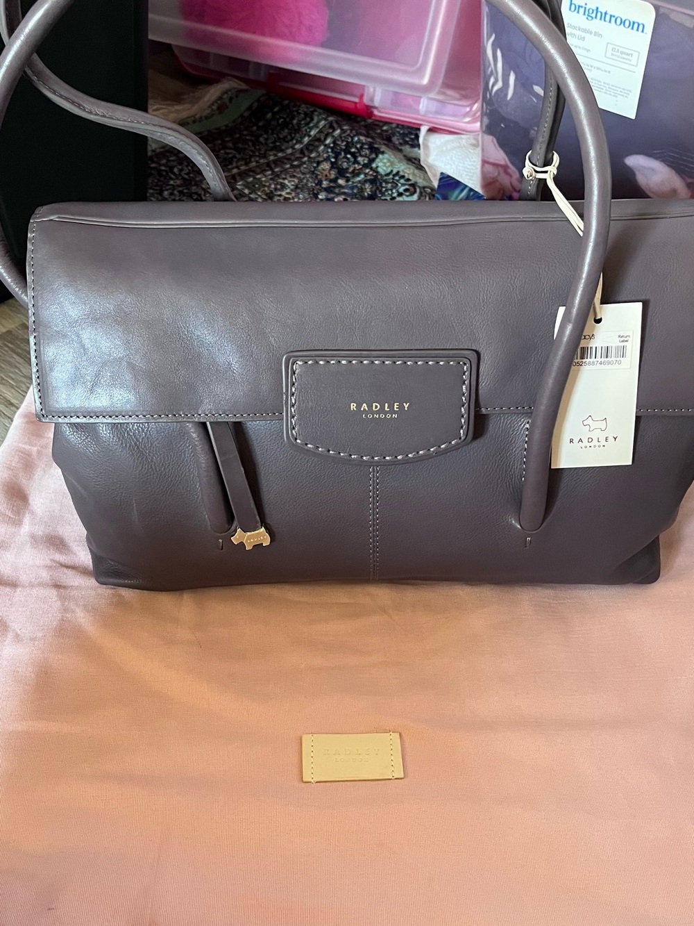 RADLEY LONDON Mauve Leather Satchel with Gold Accent